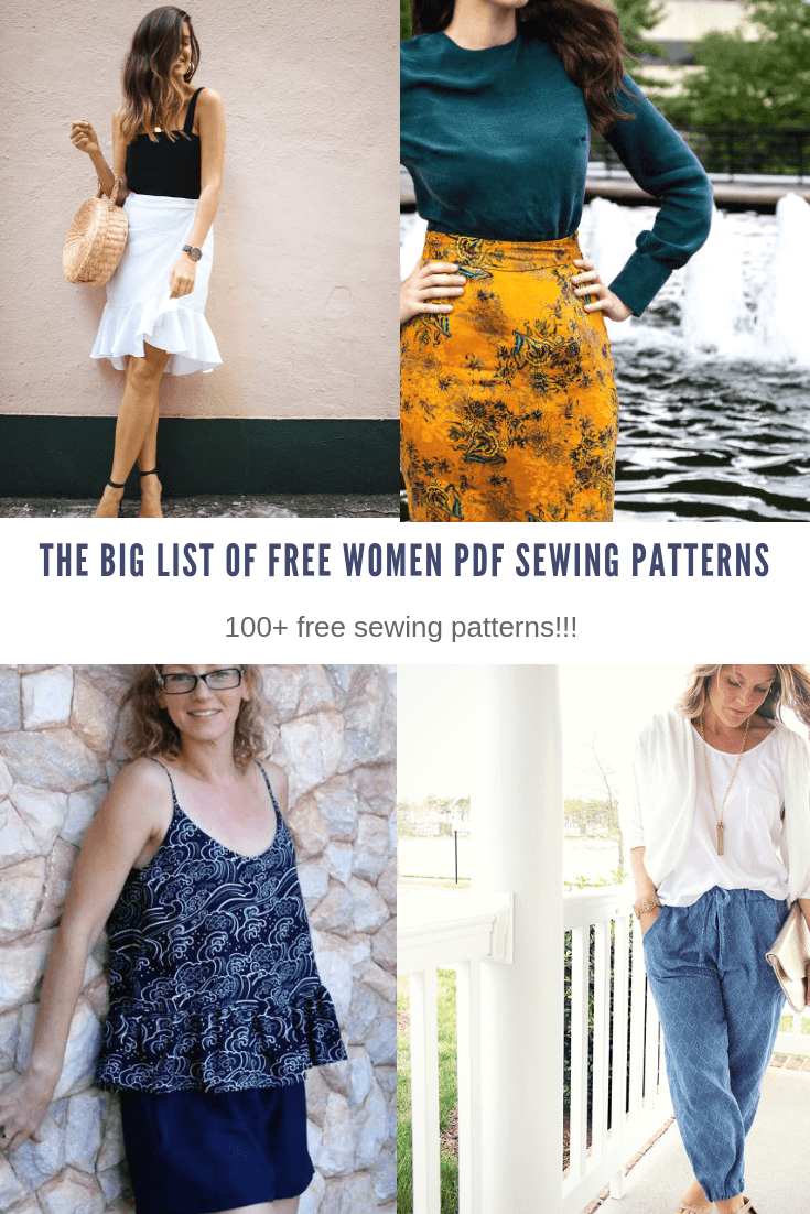 THE BIG LIST OF FREE WOMEN PDF SEWING PATTERNS for BEGINNERS AND EASY PROJECT TUTORIALS