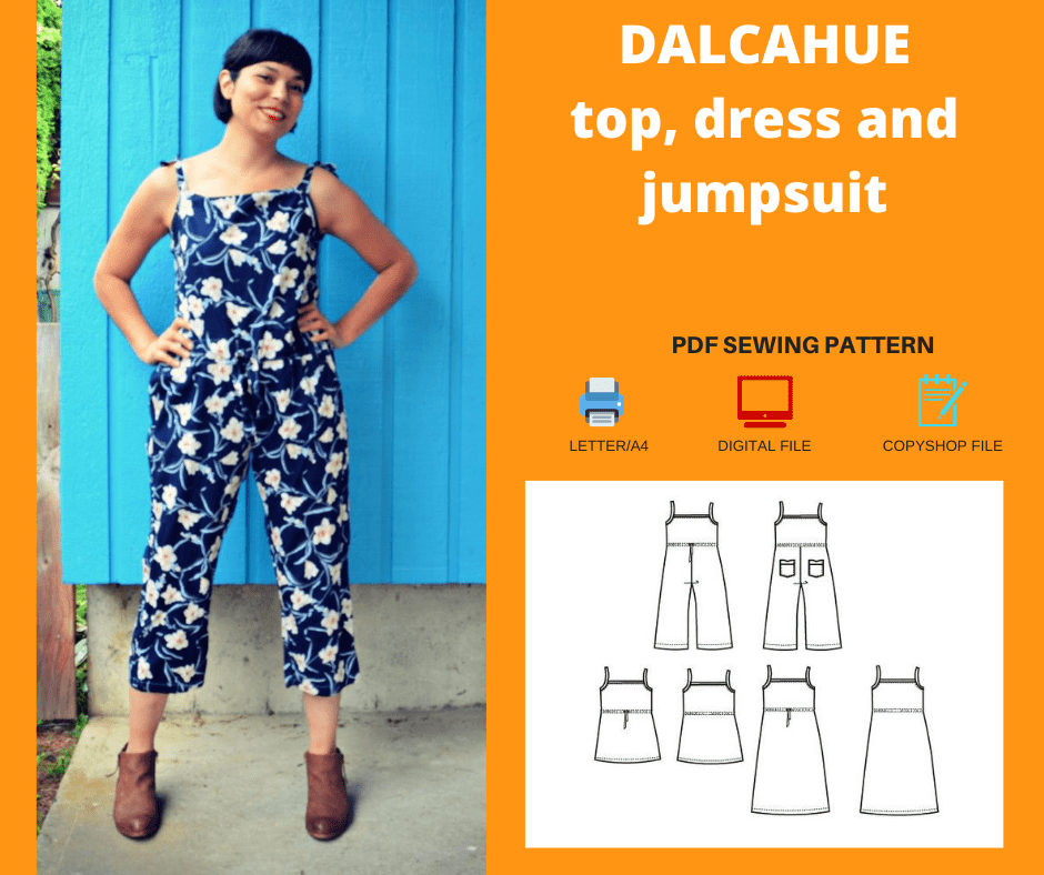 The DALCAHUE top, dress and jumpsuit PDF sewing pattern and sewing ...